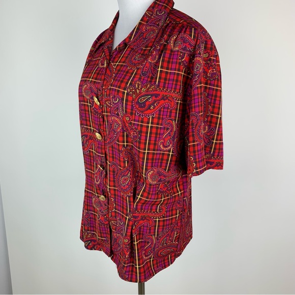 Vintage SK & Company Plaid Paisley Button Down Shirt Sz 14 - Picture 7 of 14